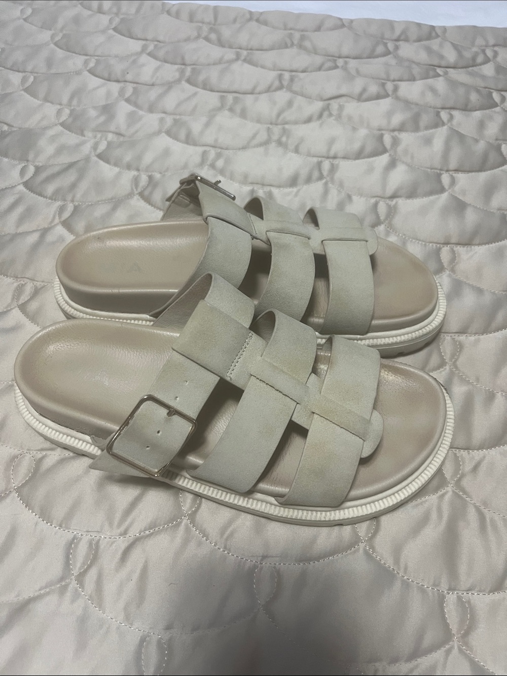 MIA Neutral Strappy Buckle Slide Sandals